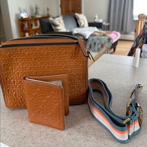 Fossil Brown Wallet with Blue and Orange Strap